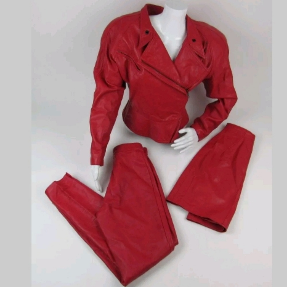 Vtg 80s Michael Hoban North Beach Jacket Set Red